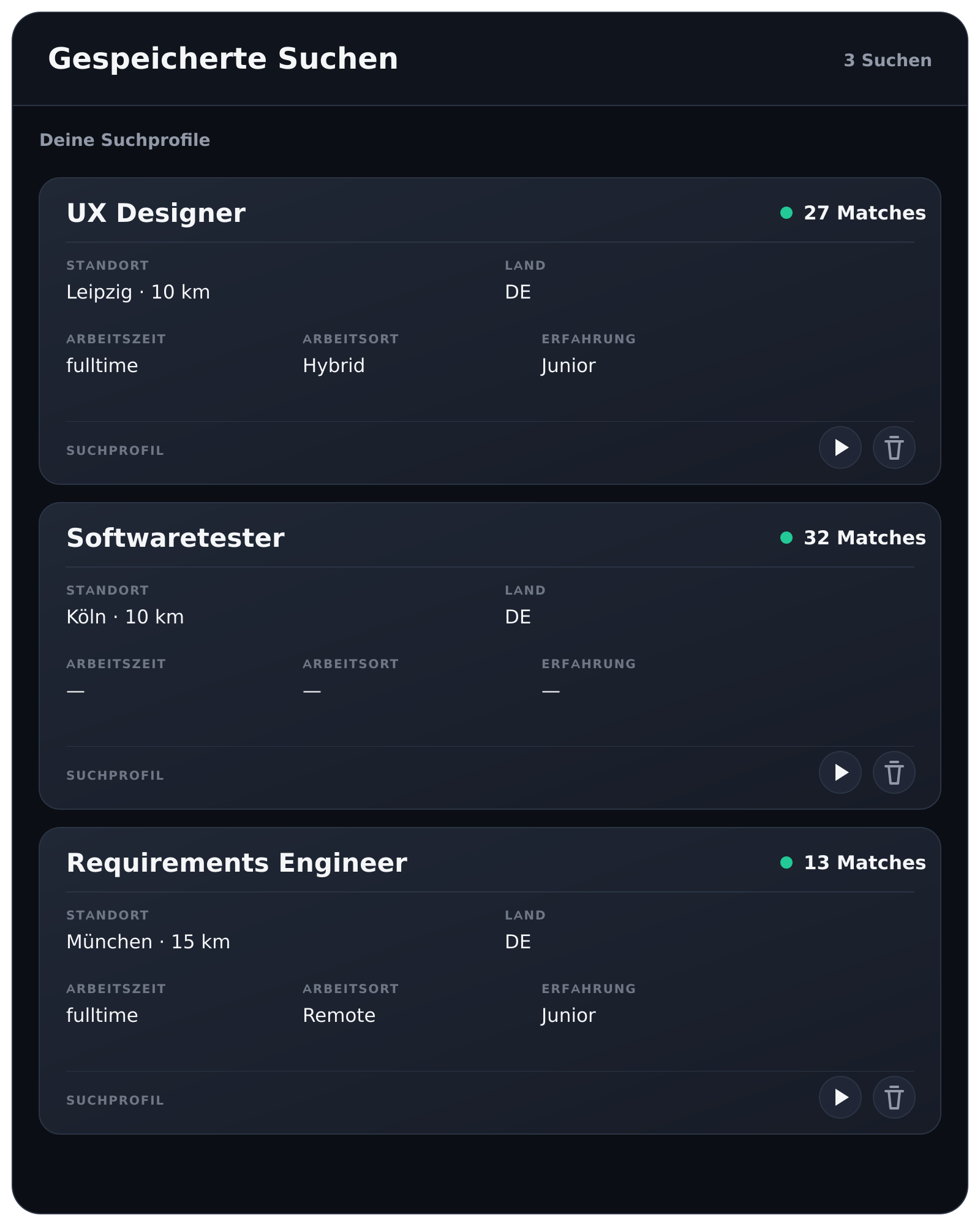 Gespeicherte Suchprofile in Entern auf dem Smartphone