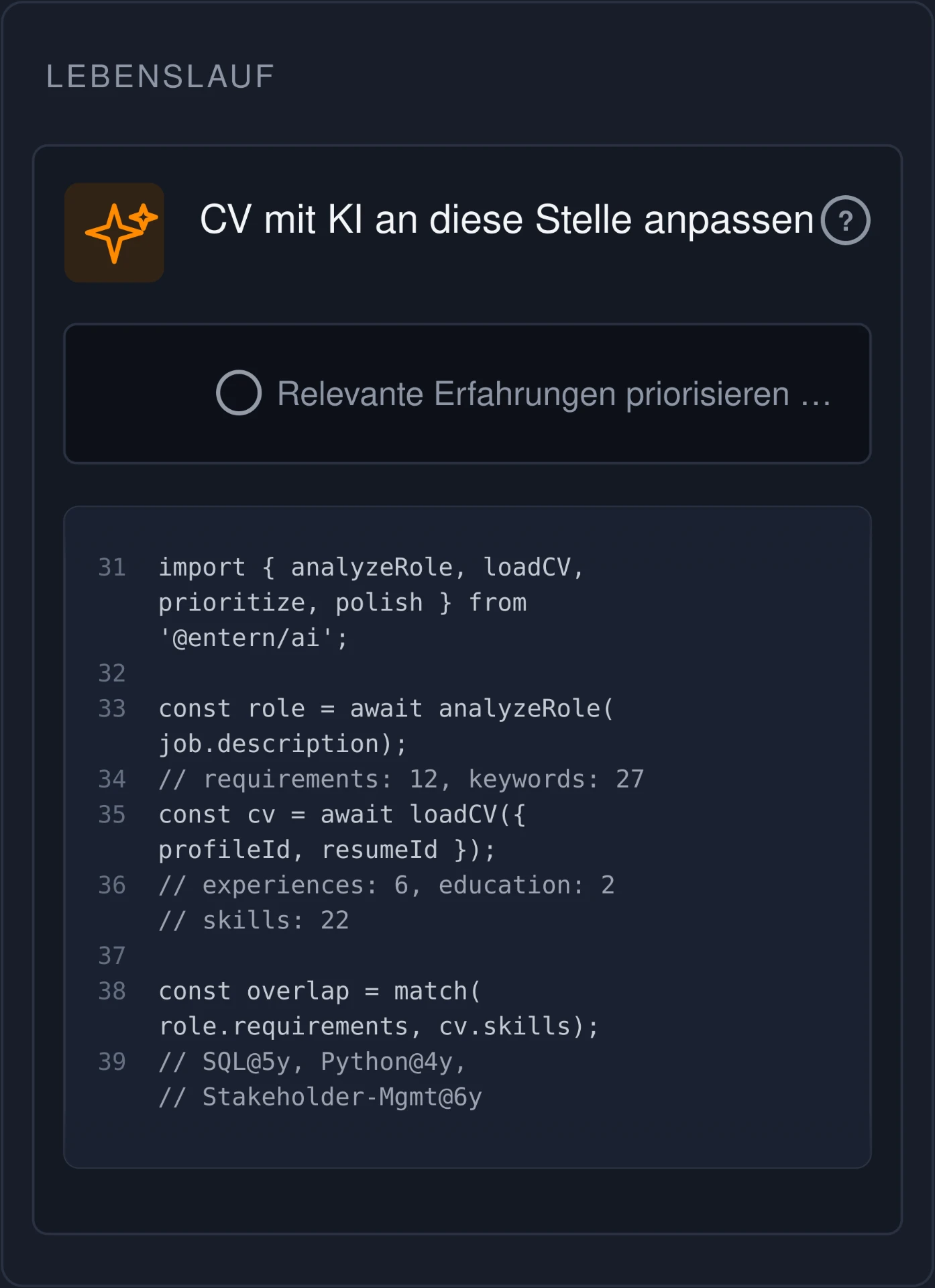 Entern optimiert den Lebenslauf per KI auf die ausgewählte Stelle