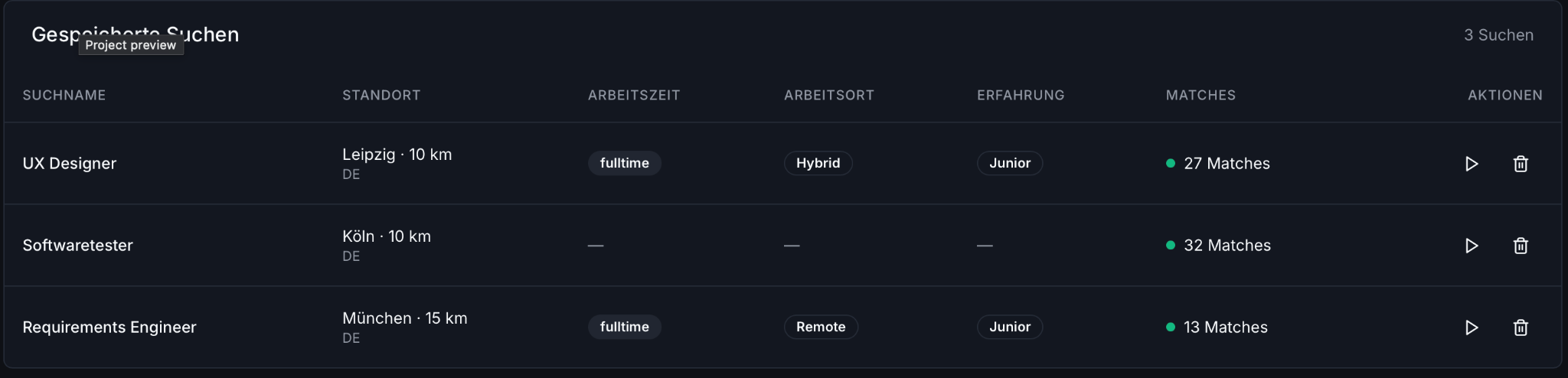 Suchprofile in Entern verwalten