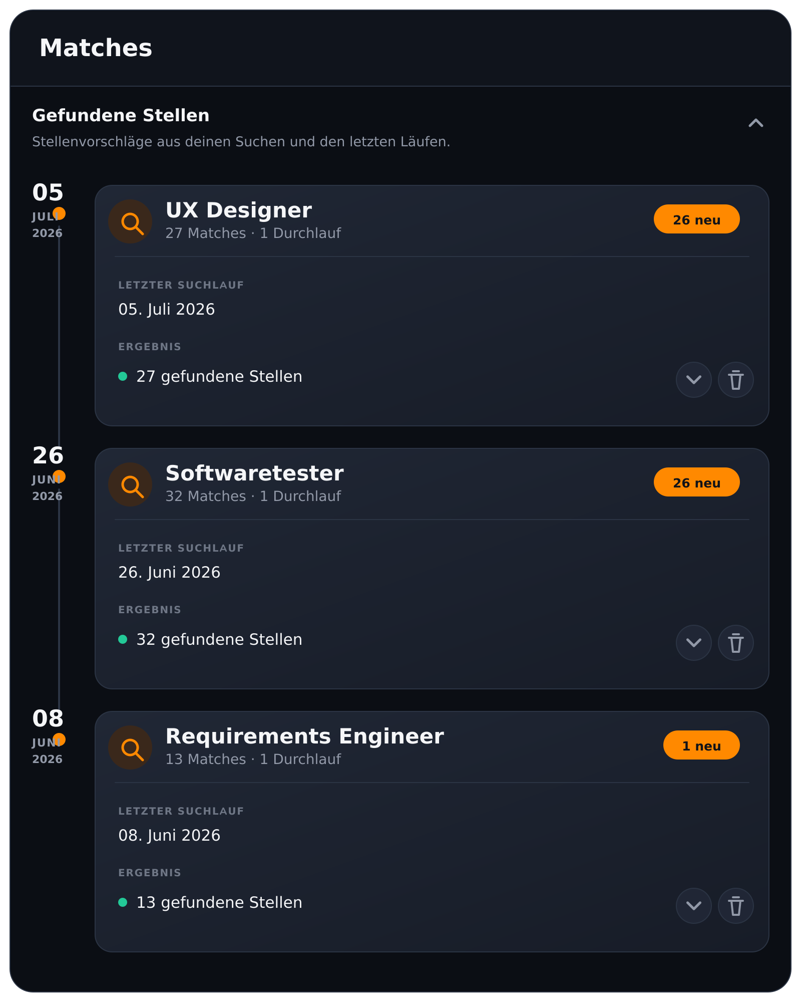 Gefundene Job-Matches in Entern auf dem Smartphone