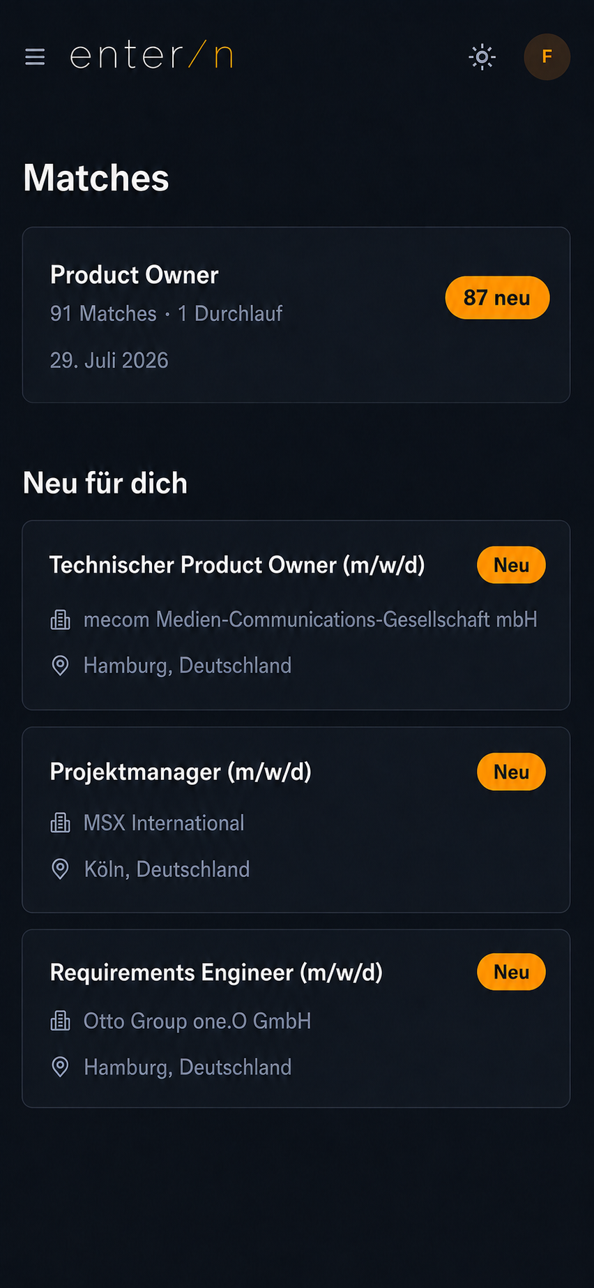 Entern Matches auf dem Smartphone mit neuen passenden Stellen